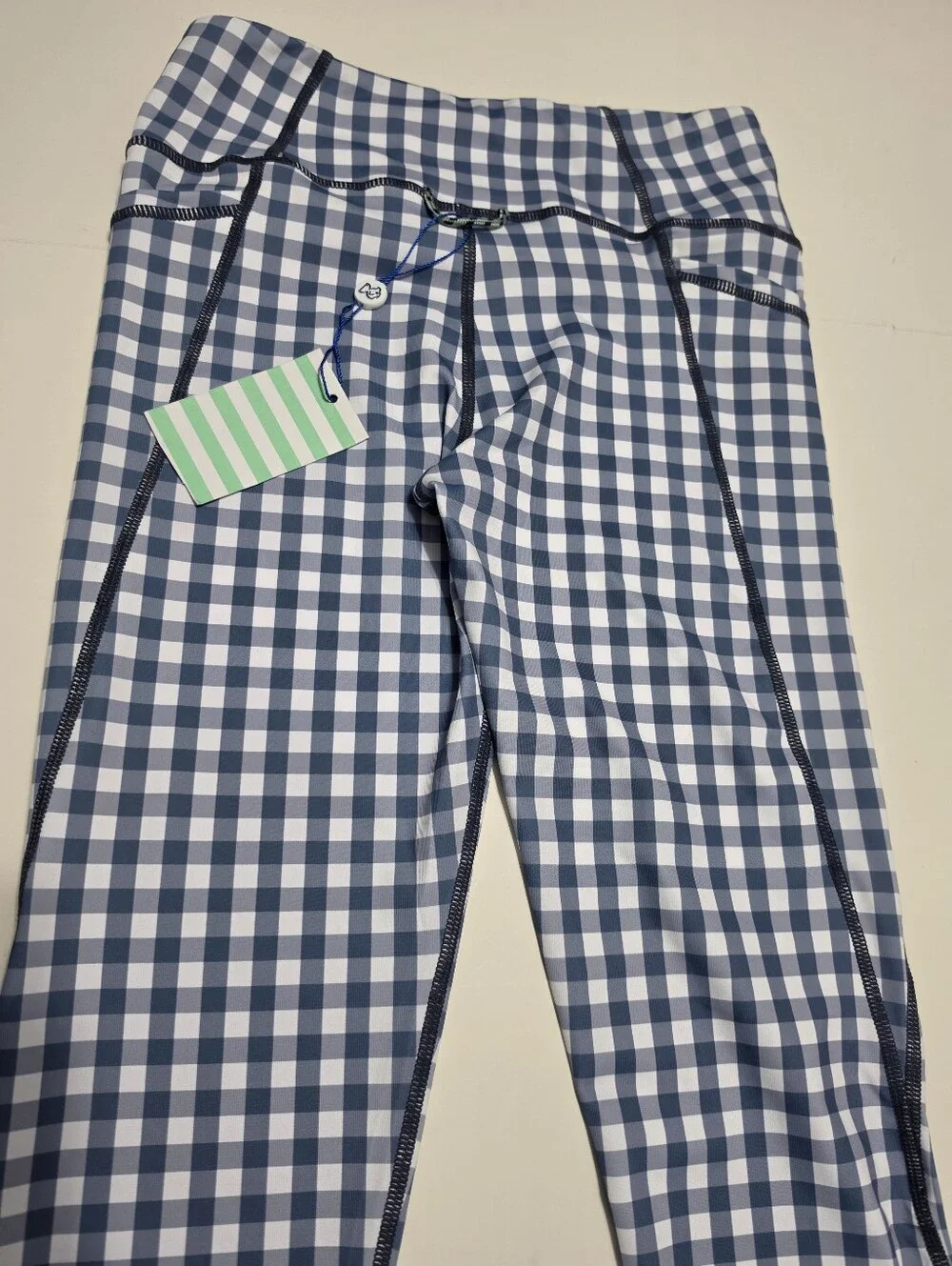 Prodoh Girl's Athletic Bluefin Gingham Leggings Sz M (10-12)